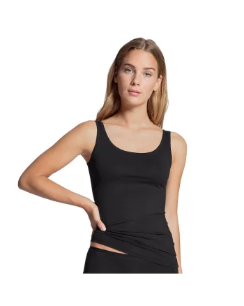Top din amestec de bumbac cu decolteu rotund, Negru