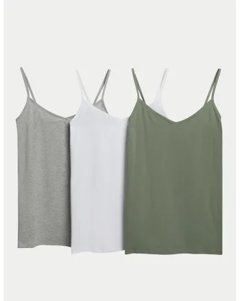 Set de topuri cu decolteu in V - 3 piese, Alb/Gri/Verde sparanghel