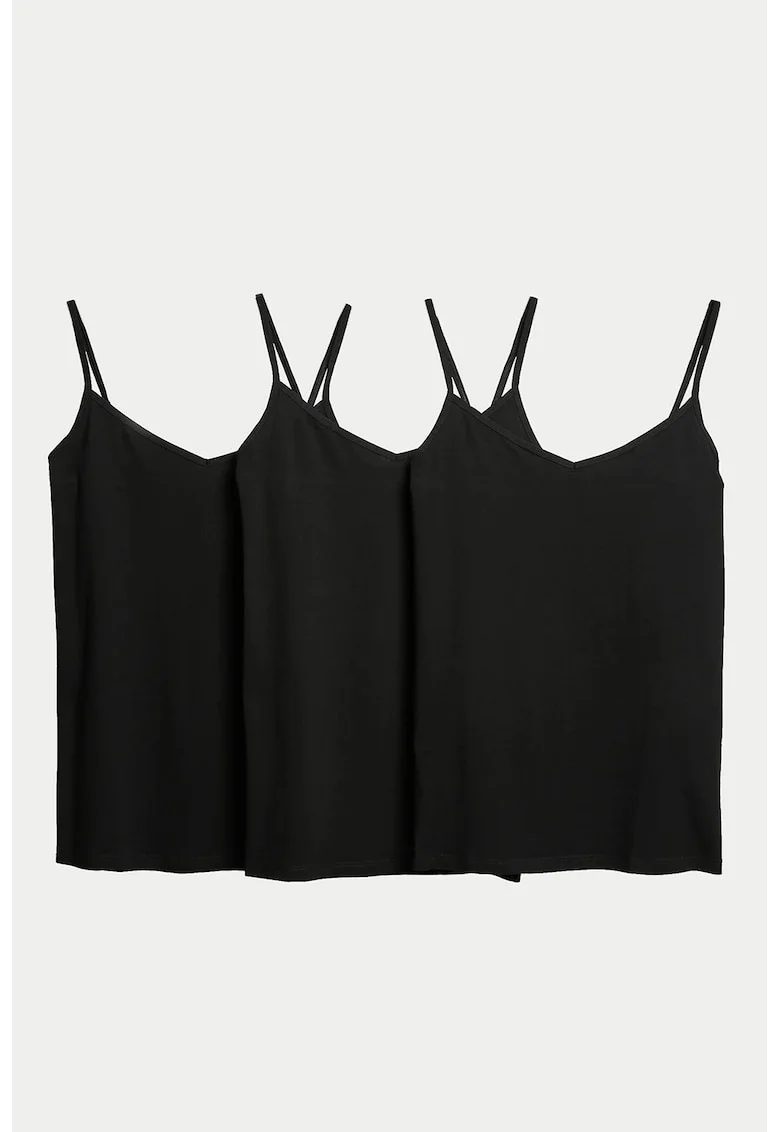 Set de topuri cu decolteu in V - 3 piese, Negru