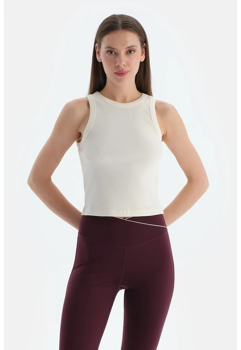 Top striat cu croiala slim-fit, Alb
