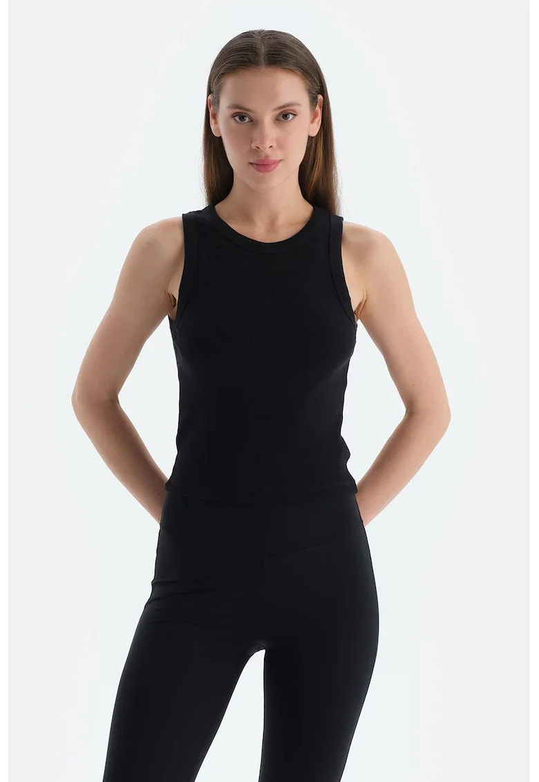Top striat cu croiala slim-fit, Negru