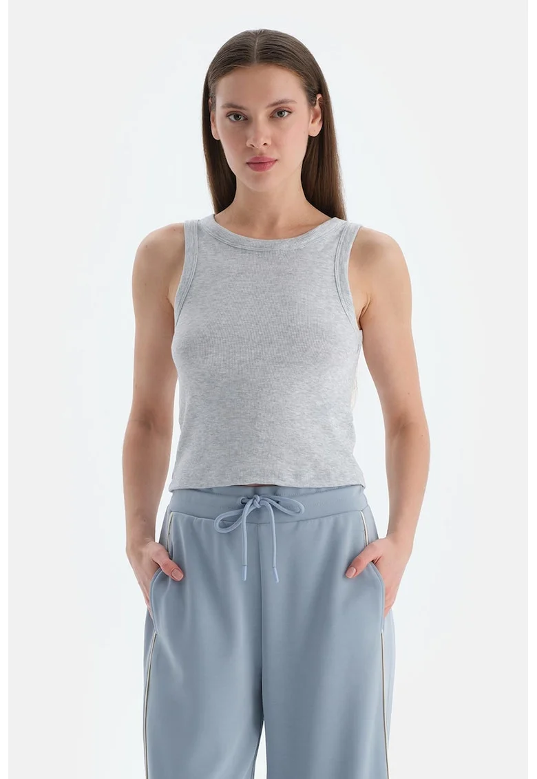 Top striat cu croiala slim-fit, Gri melange