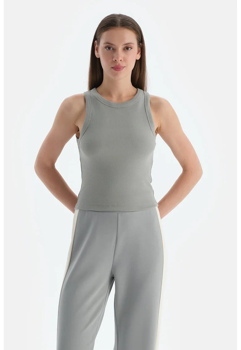Top striat cu croiala slim-fit, Gri