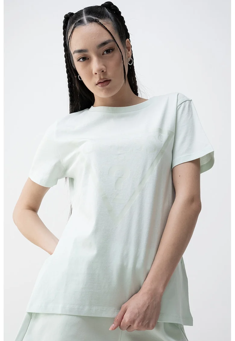 Tricou de bumbac cu imprimeu logo, Verde deschis