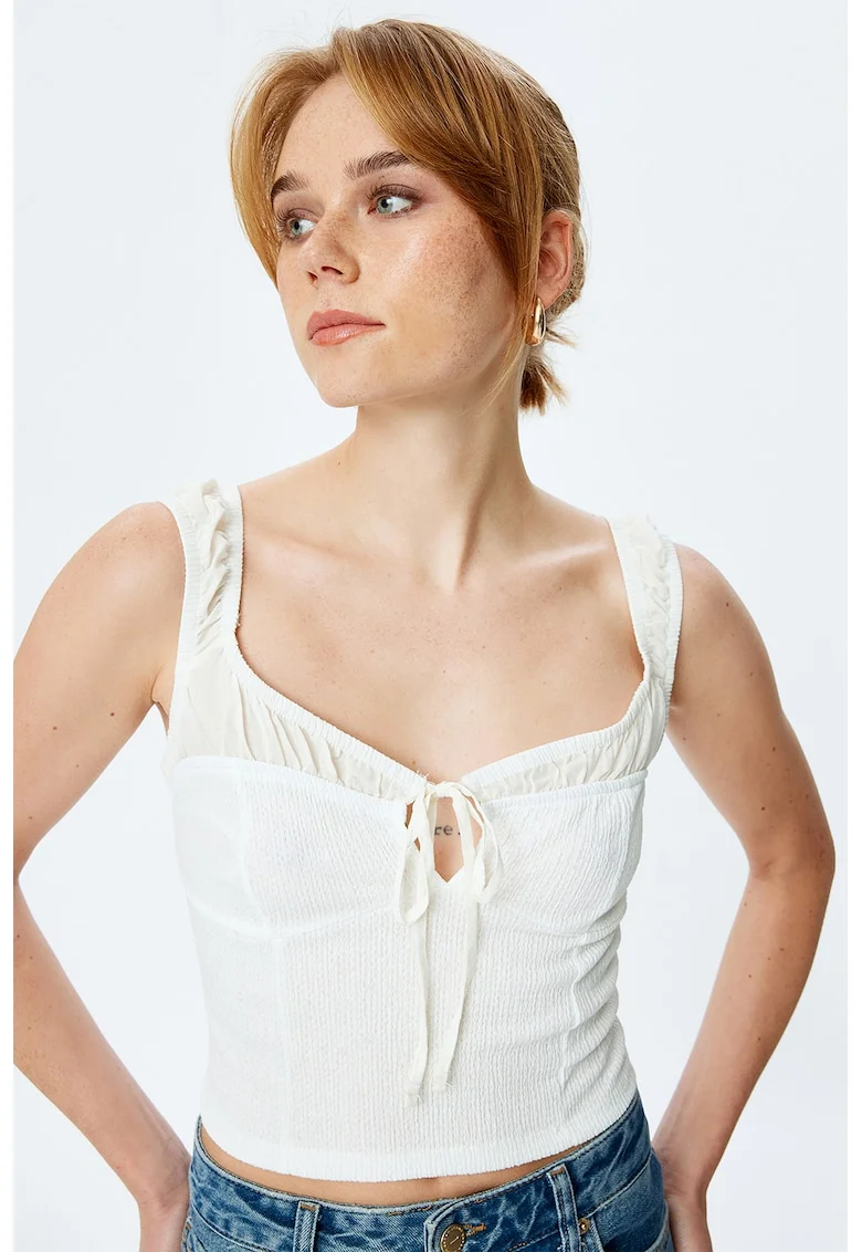 Top crop cu decolteu patrat, Alb