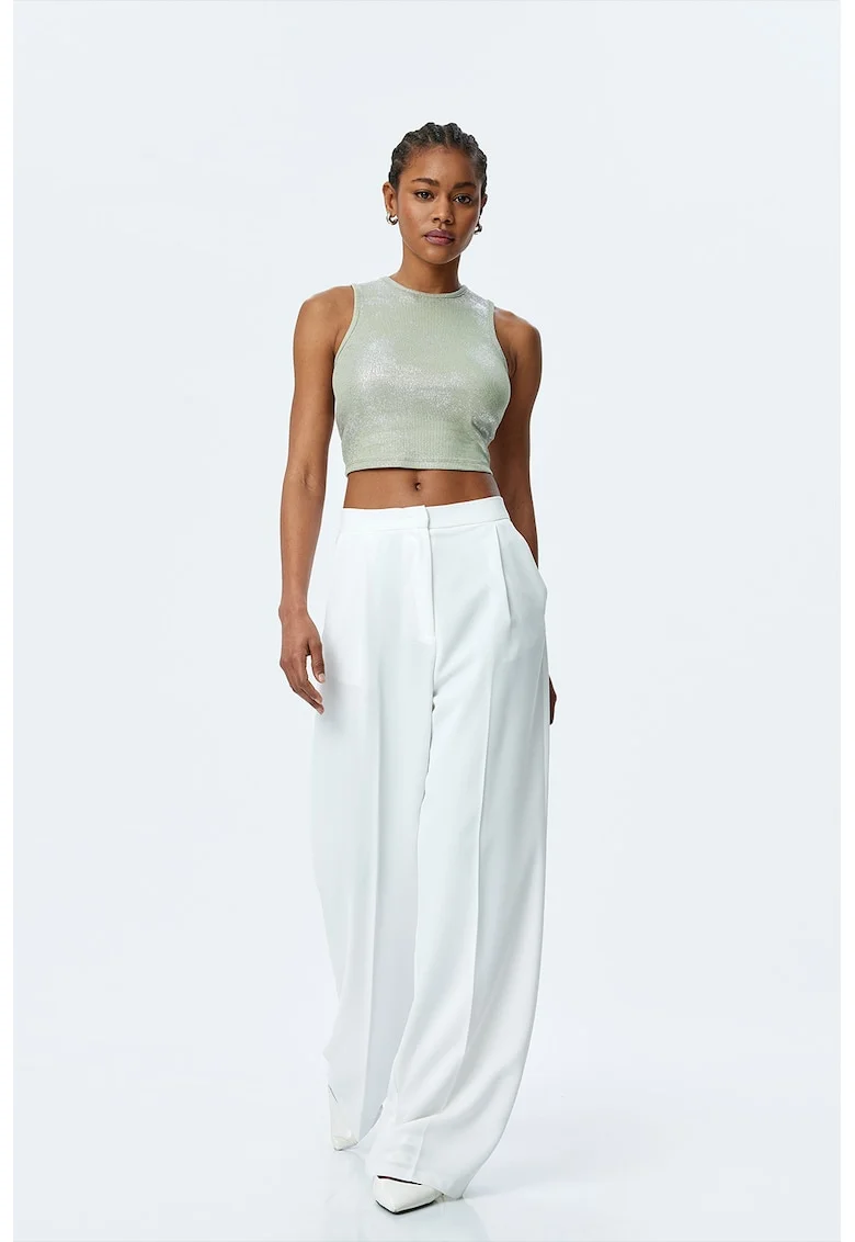 Top crop cu aspect stralucitor, Verde pal