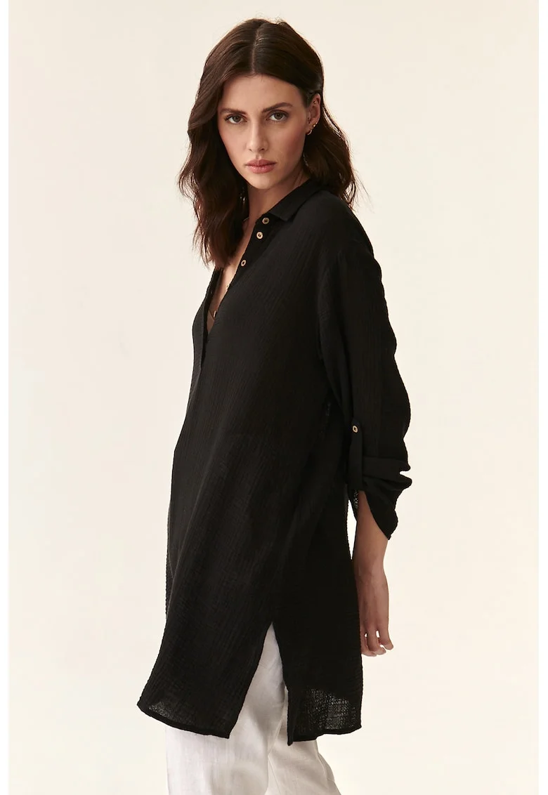 Bluza lejera cu fenta cu nasturi, Negru