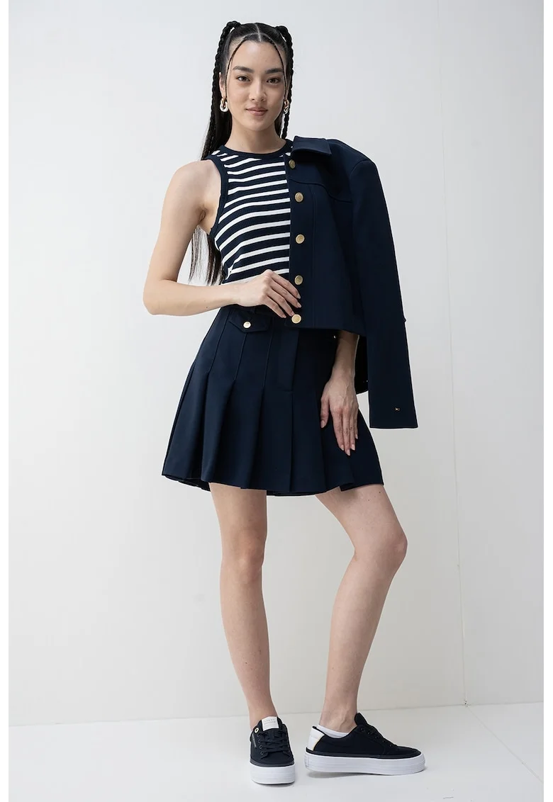 Top slim fit cu striatii, Alb/Alb murdar/Bleumarin