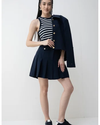 Top slim fit cu striatii, Alb/Alb murdar/Bleumarin