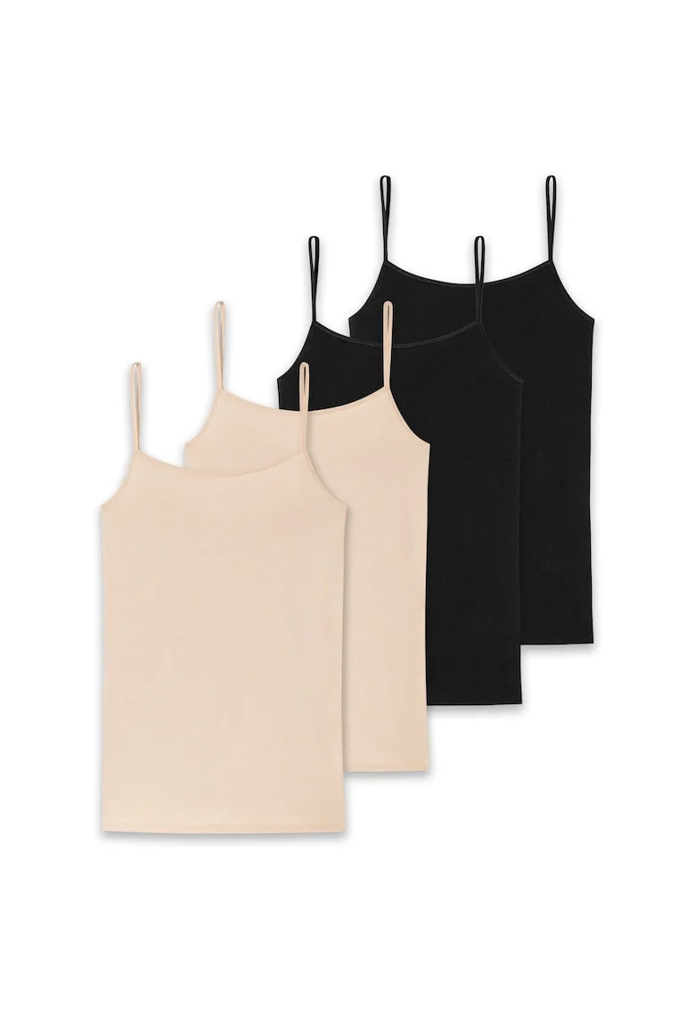 Schiesse, Set de top-uri cu bretele inguste - 4 perechi, Negru/Bej