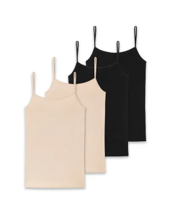 Schiesse, Set de top-uri cu bretele inguste - 4 perechi, Negru/Bej