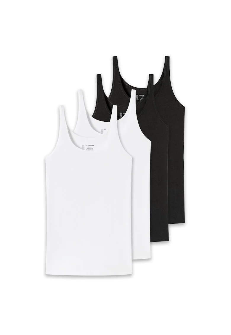 Set de top-uri cu decolteu rotund - 4 piese, Alb/Negru