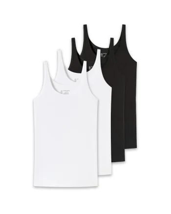 Set de top-uri cu decolteu rotund - 4 piese, Alb/Negru
