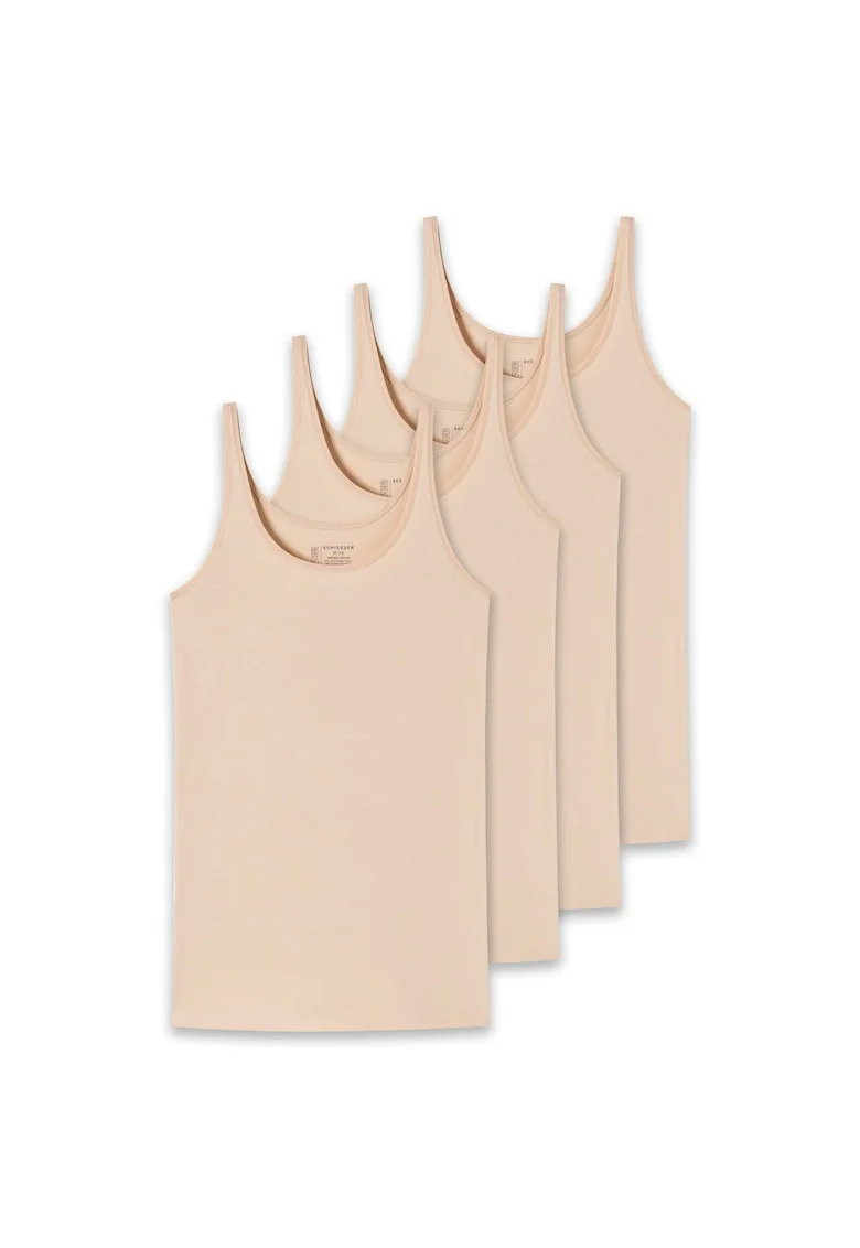 Set de top-uri cu decolteu rotund - 4 piese, Bej