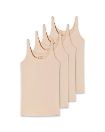Set de top-uri cu decolteu rotund - 4 piese, Bej