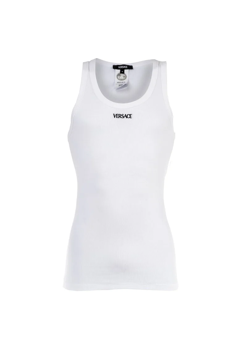 Top striat cu logo, Alb