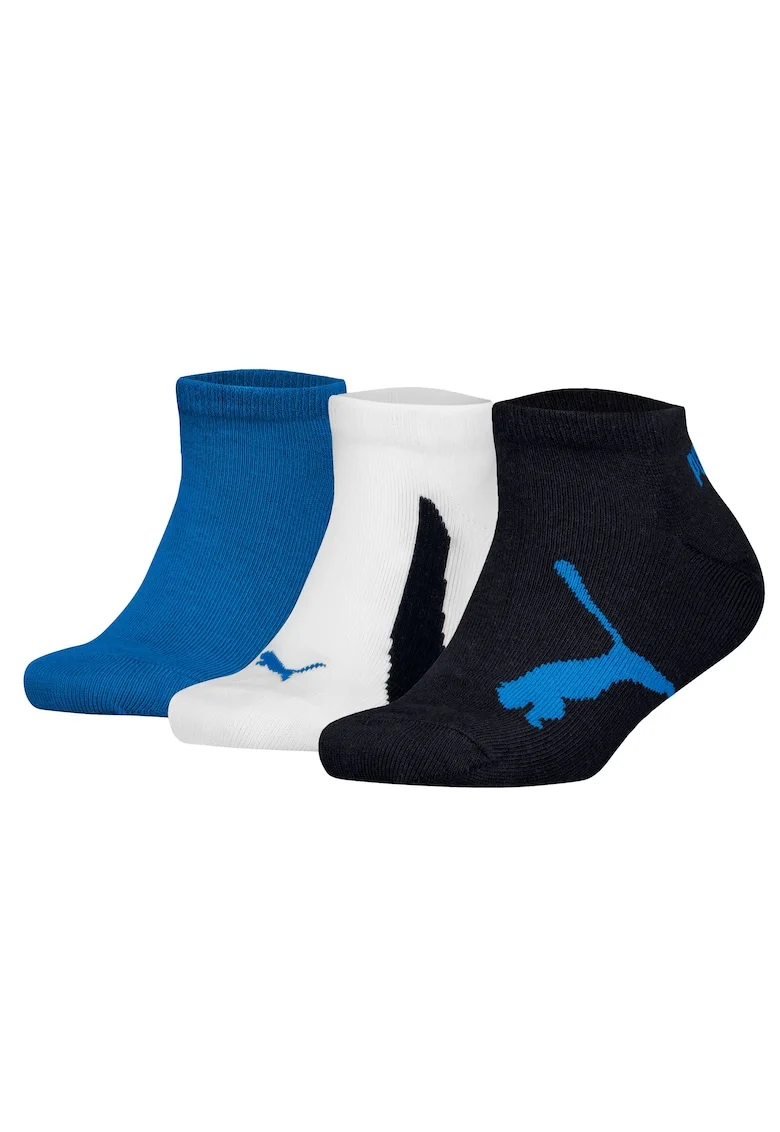 Set de sosete unisex cu imprimeu logo - 3 perechi, Alb/Negru/Albastru