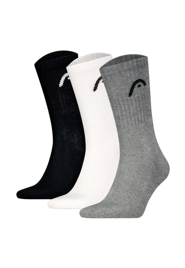 Set de sosete lungi unisex pentru antrenament - 3 perechi, Alb/Negru/Gri