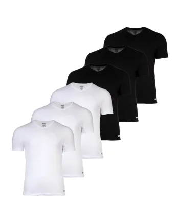 Set de tricou slim fit de casa cu decolteu la baza gatului - 6 piese, Alb/Negru