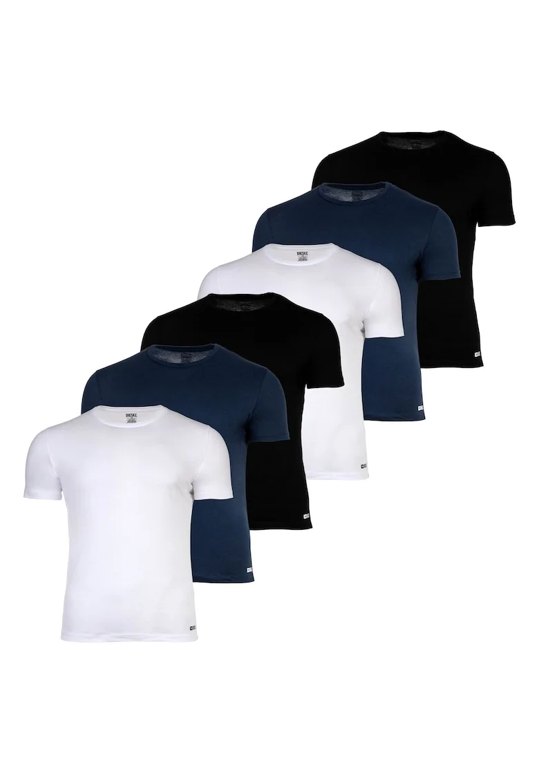 Set de tricouri de casa slim fit din bumbac- 6 piese, Alb/Negru/Albastru