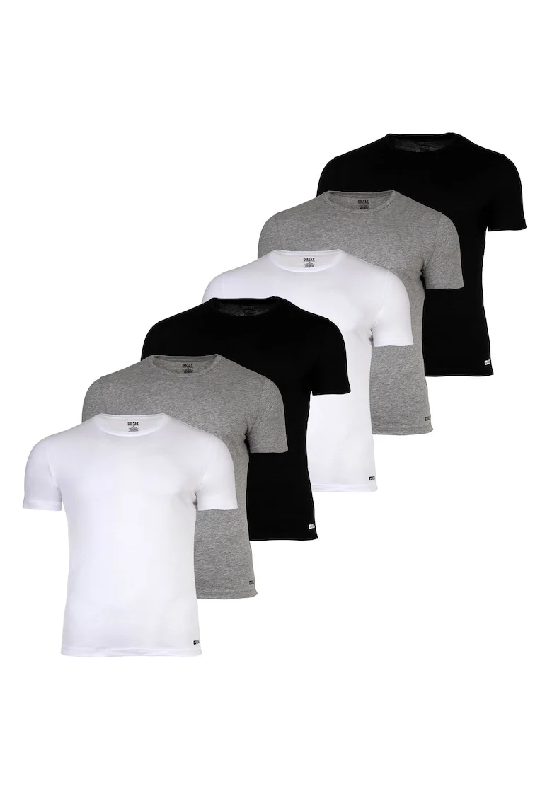 Set de tricouri de casa slim fit din bumbac- 6 piese, Alb/Negru/Gri