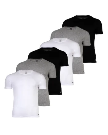 Set de tricouri de casa slim fit din bumbac- 6 piese, Alb/Negru/Gri