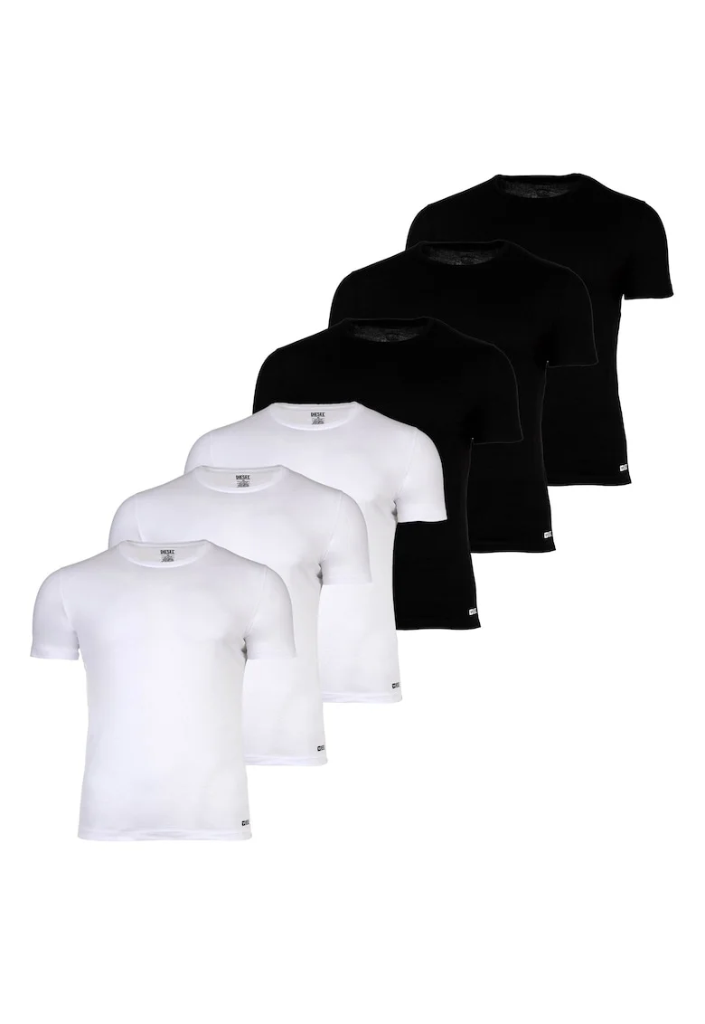 Set de tricouri de casa slim fit din bumbac- 6 piese, Alb/Negru