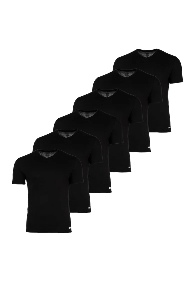 Set de tricou slim fit de casa cu decolteu la baza gatului - 6 piese, Negru