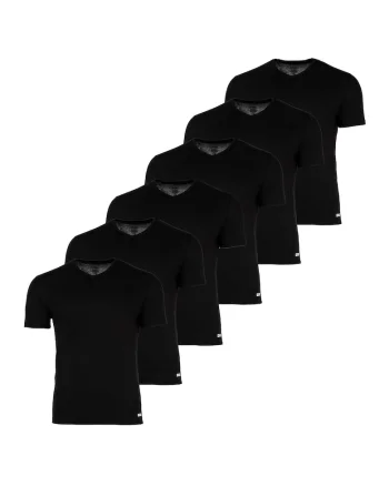 Set de tricou slim fit de casa cu decolteu la baza gatului - 6 piese, Negru