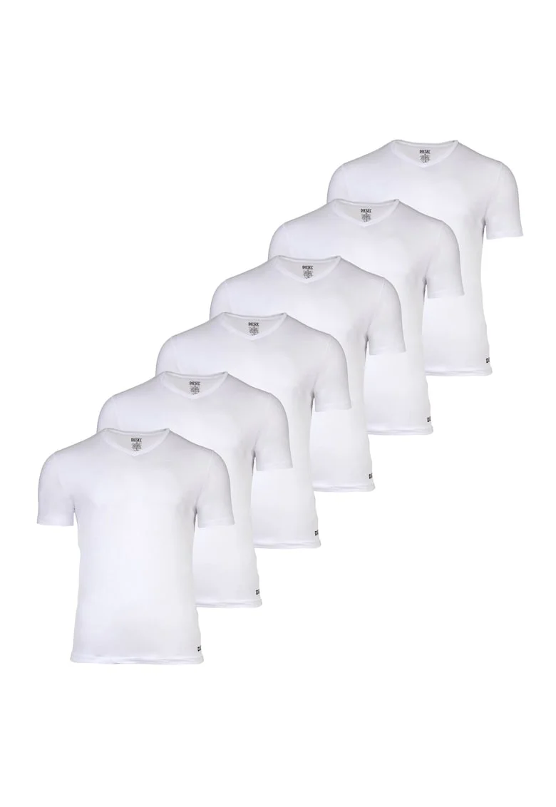 Set de tricou slim fit de casa cu decolteu la baza gatului - 6 piese, Alb