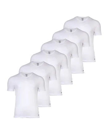 Set de tricou slim fit de casa cu decolteu la baza gatului - 6 piese, Alb