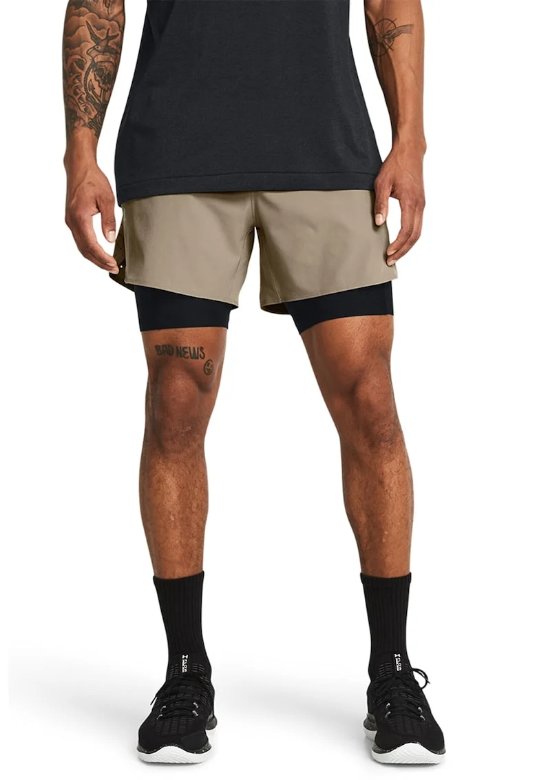 Pantaloni scurti 2in1 pentru antrenament Vanish Elite, Negru/Maro taupe