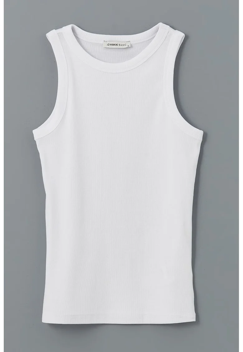 Top slim-fit cu striati, Alb