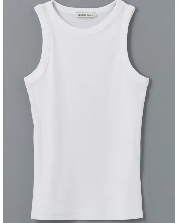 Top slim-fit cu striati, Alb