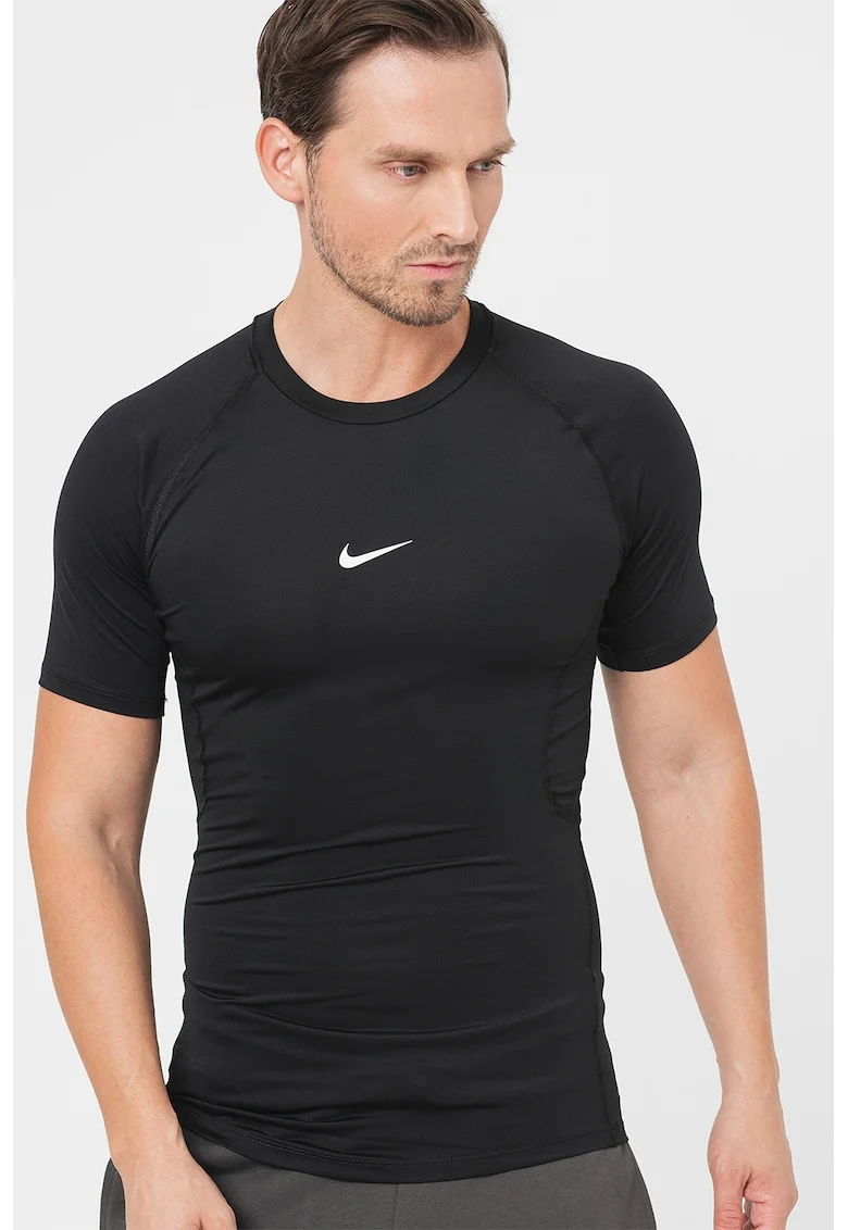 Tricou slim fit cu maneci raglan si tehnologie Dri-FIT pentru antrenament Pro, Negru
