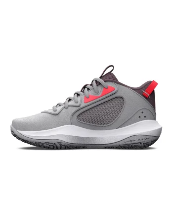 Pantofi de piele cu garnituri de plasa pentru baschet Lockdown 6, Gri deschis