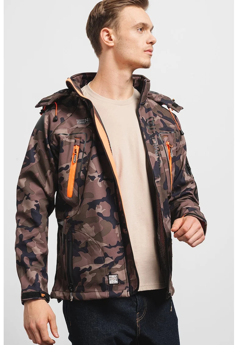 Geaca cu imprimeu camuflaj si gluga detasabila Techno, Negru/Kaki