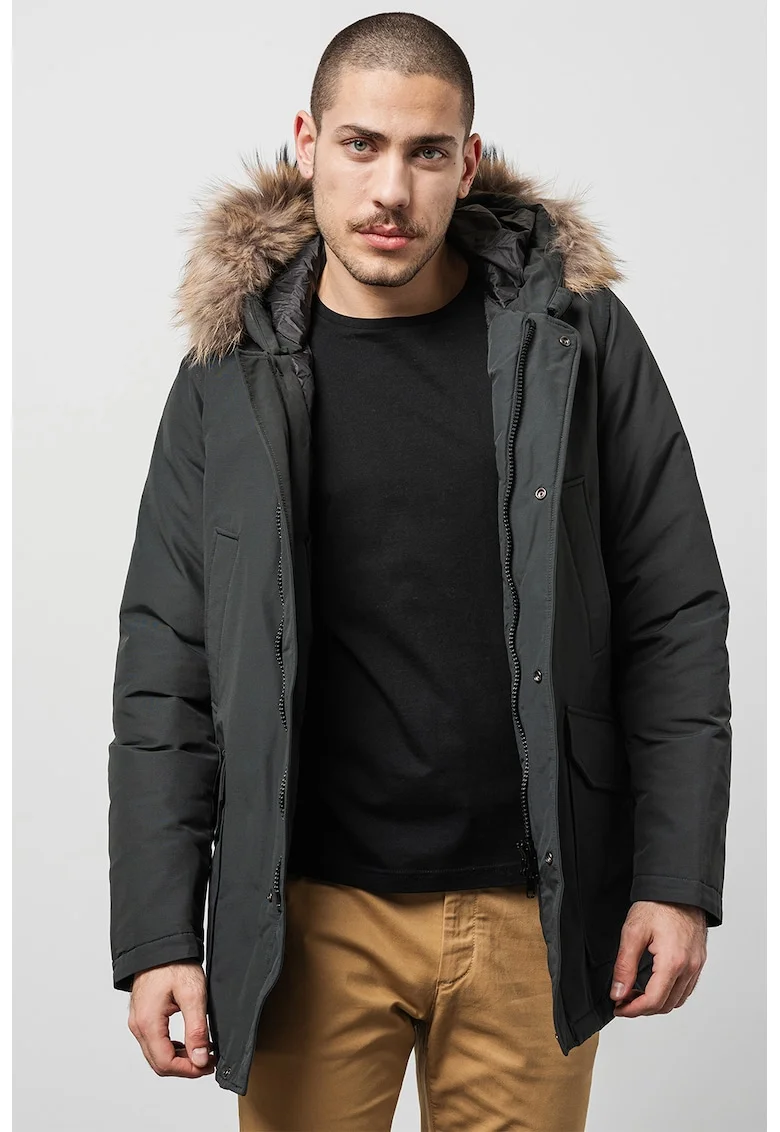 Geaca parka cu blana sintetica Daytona, Gri carbune