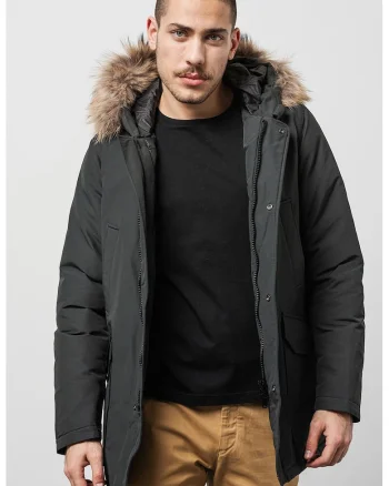 Geaca parka cu blana sintetica Daytona, Gri carbune