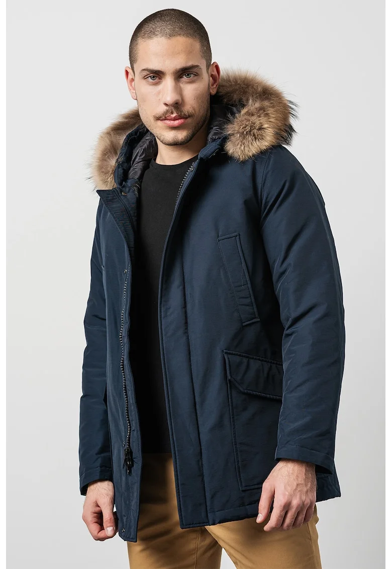 Geaca parka cu blana sintetica Daytona, Bleumarin