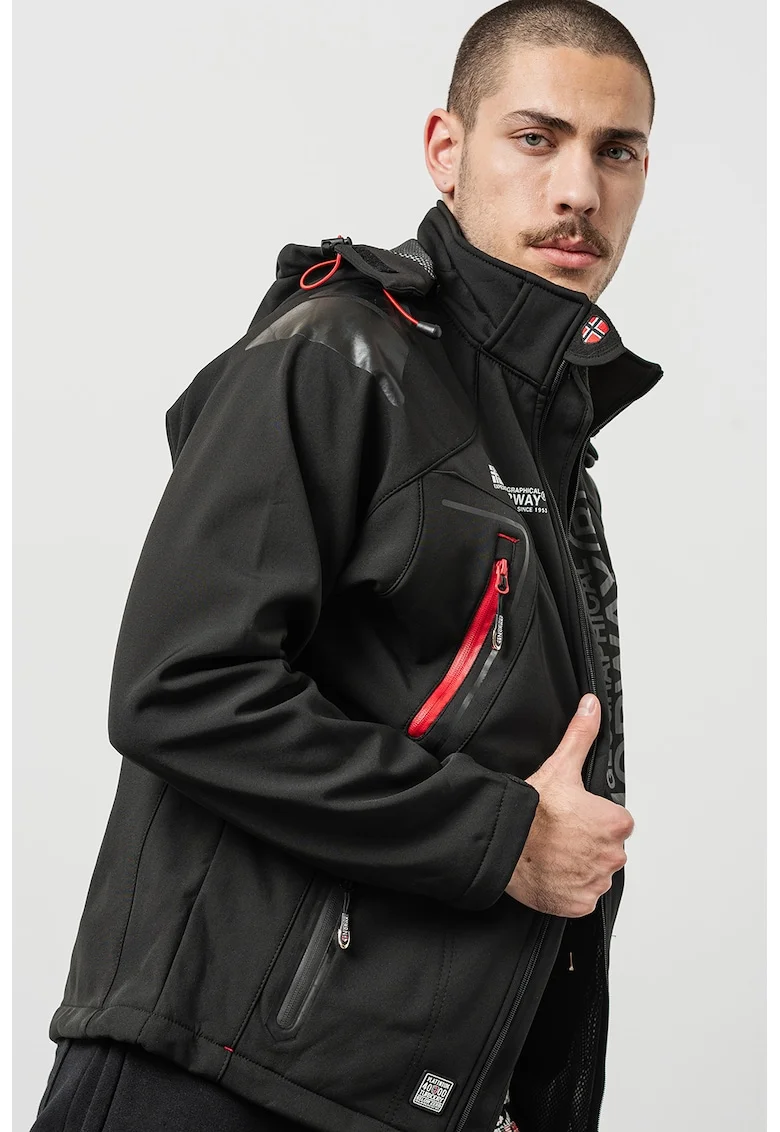 Geaca cu gluga si logo Techno Men, Negru