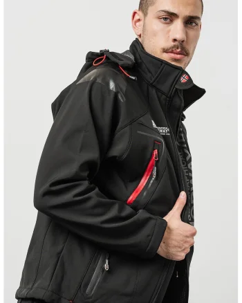 Geaca cu gluga si logo Techno Men, Negru