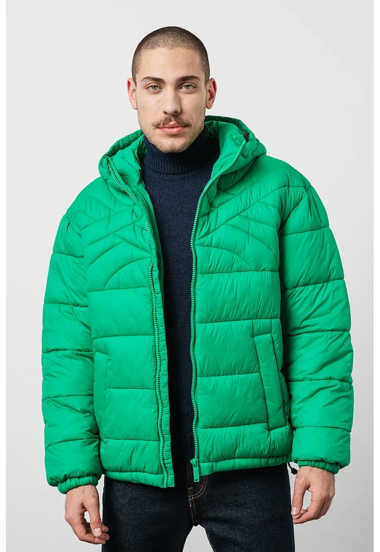 Geaca unisex cu gluga si aspect matlasat, Verde