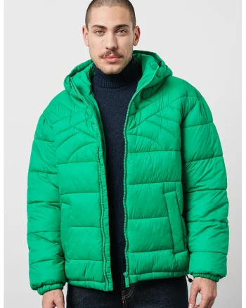 Geaca unisex cu gluga si aspect matlasat, Verde