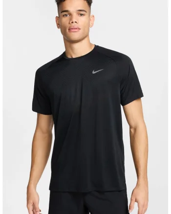 Tricou cu decolteu la baza gatului si tehnologie Dri-Fit, pentru alergare, Negru/Argintiu