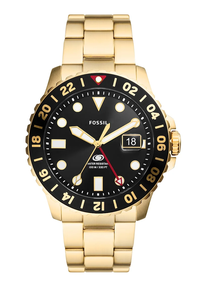 Ceas analog cu bratara metalica GMT, Auriu