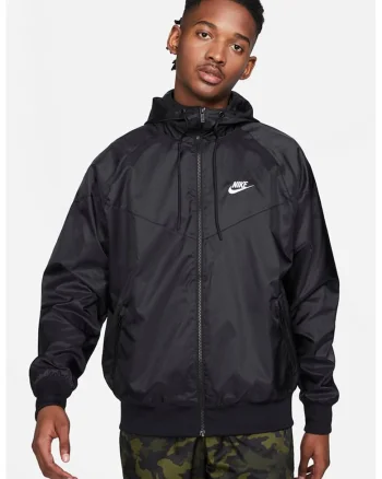 Jacheta cu gluga si aspect contrastant Windrunner, Negru