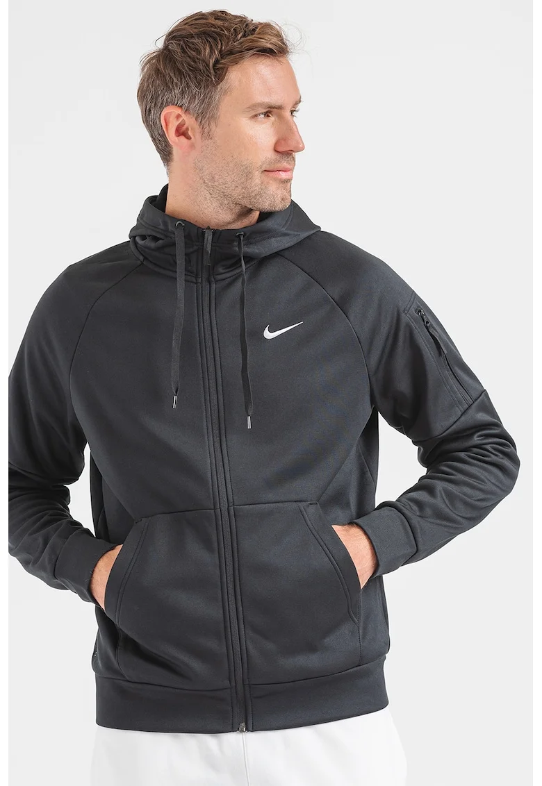 Hanorac relaxed fit pentru fitness Therma-FIT, Negru