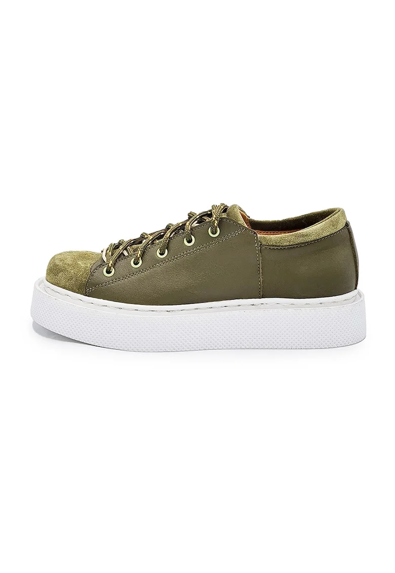 Pantofi din piele cu insertii din piele intoarsa, Kaki