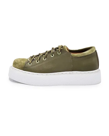 Pantofi din piele cu insertii din piele intoarsa, Kaki